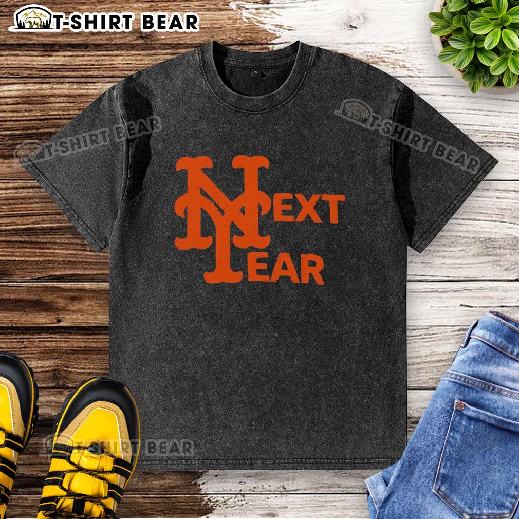 Top New York Mets Next Year washed t-shirt in blue, featuring team logo, perfect for fans and casual wear.