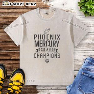 2025 Phoenix Mercury WNBA Champions washed t-shirt featuring team logo and championship design.