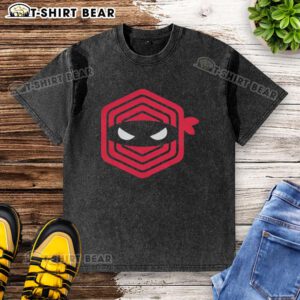 Alt Text: Cleveland Guardians baseball washed t-shirt featuring a top pitching ninja design for fans and players.