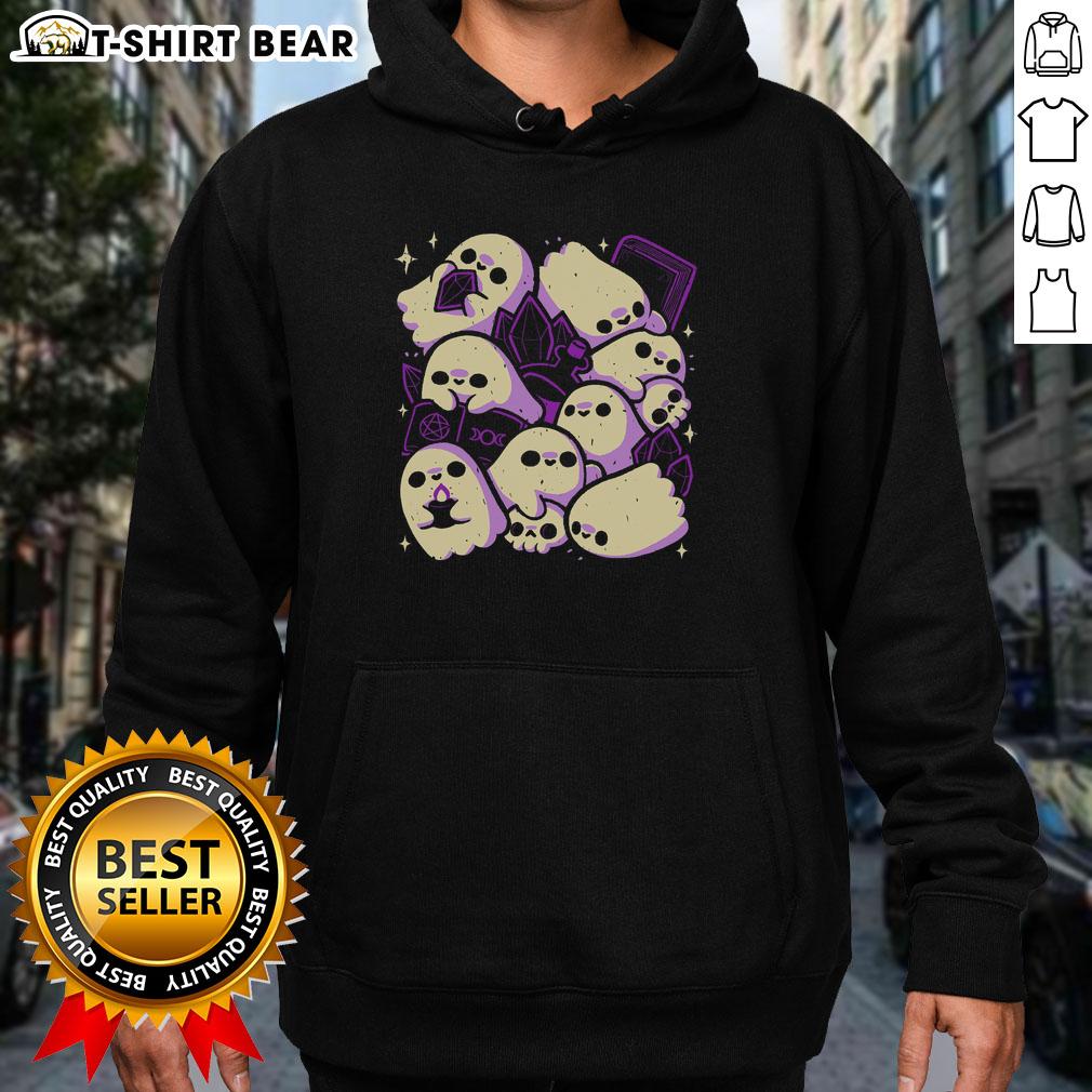 Adorable spooky cute ghosts and witchcraft hoodie design perfect for Halloween festivities and cozy autumn vibes.
