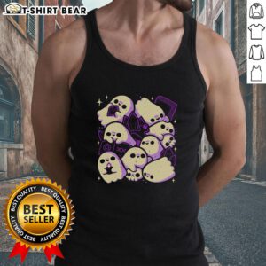 Adorable tank top featuring spooky cute ghosts and witchcraft designs, perfect for Halloween festivities.