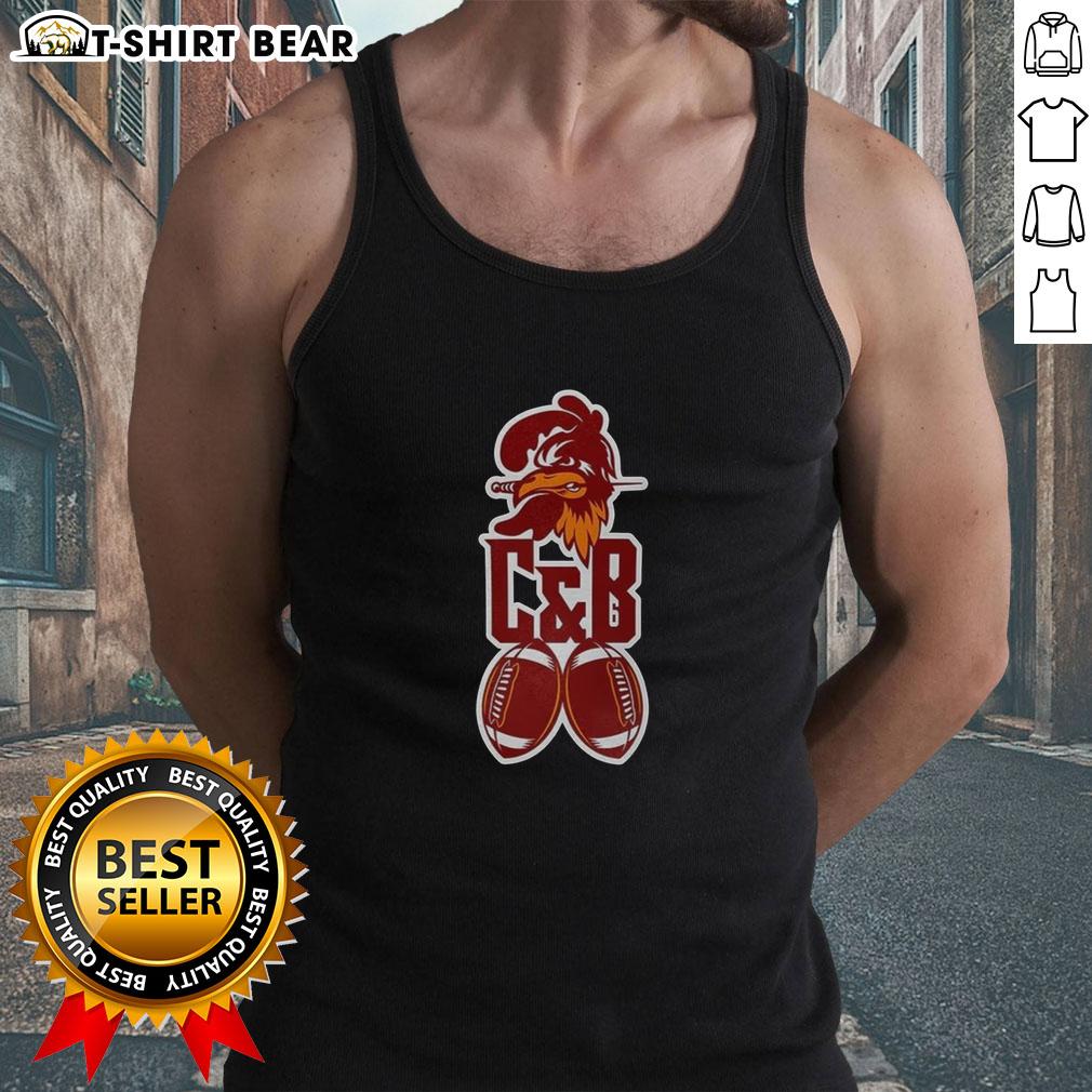 Alt Text: Top Tampa Bay Buccaneers football C and B logo mascot tank top for fans, showcasing team spirit and style.