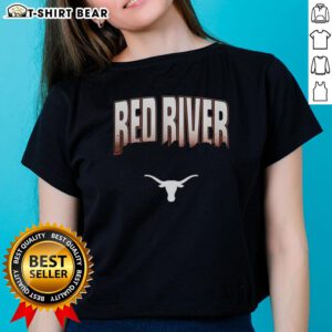 Alt Text: 2025 Red River Rivalry ladies tee featuring Texas vs Oklahoma football design, perfect for fans of the iconic rivalry.