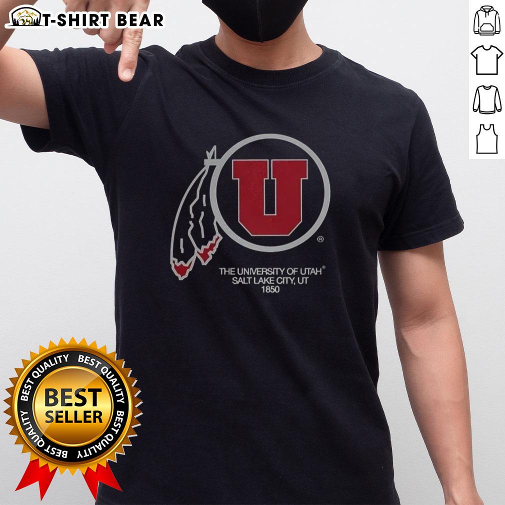 Alt Text: University of Utah Utes Football Logo T-Shirt, featuring a bold design in red and white, perfect for fans in Salt Lake City.