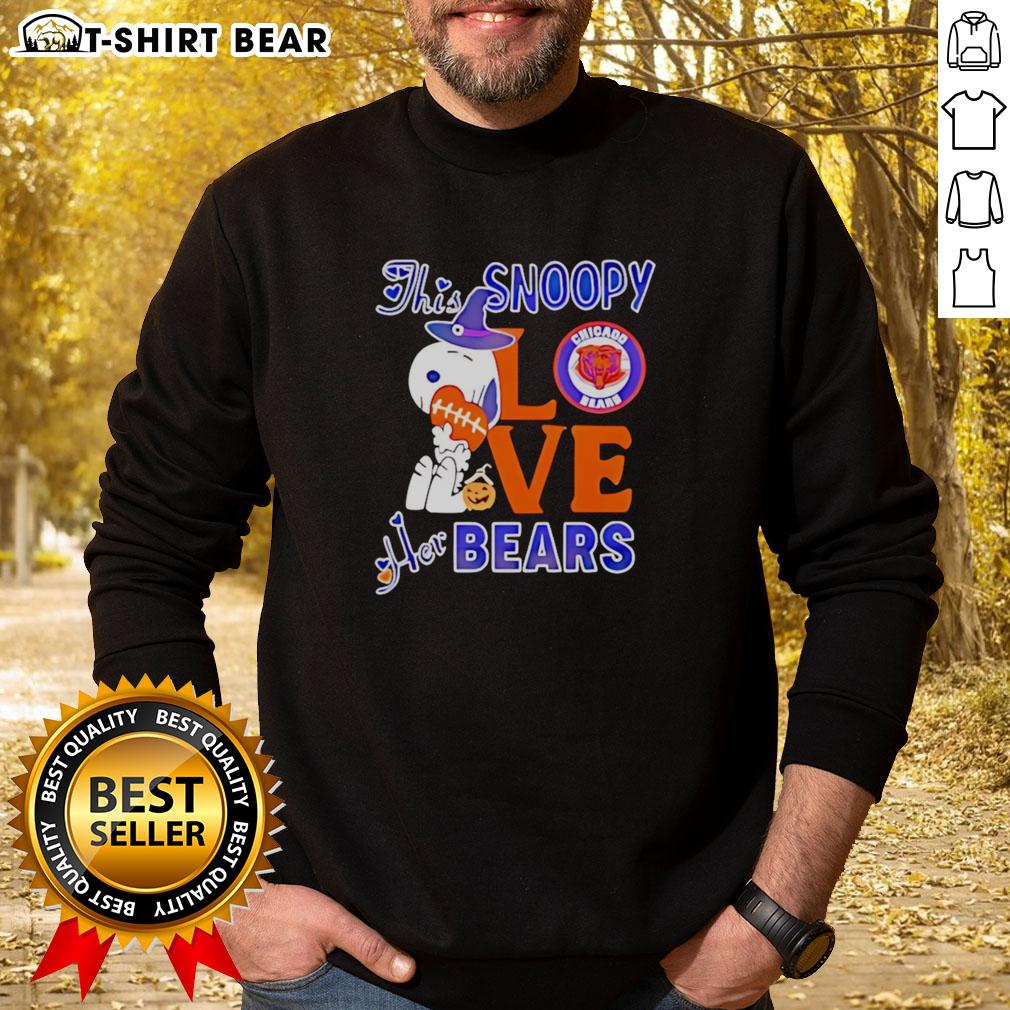 Alt Text: Cozy 'Top This Snoopy Love Her Chicago Bears Sweatshirt' featuring Snoopy and Bears logo, perfect for game day.