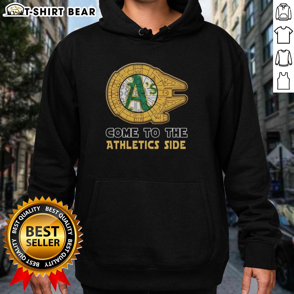 Happy Star Wars Come to the Oakland Athletics side hoodie featuring a vibrant design for fans of both franchises.