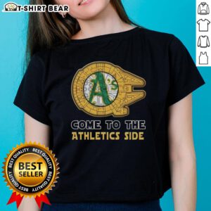 Happy Star Wars Come to the Oakland Athletics Side Ladies Tee featuring a vibrant design for fans and baseball lovers.