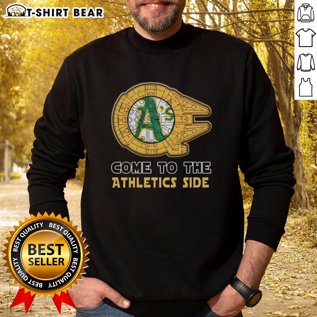 Happy Star Wars Come to the Oakland Athletics side sweatshirt featuring vibrant graphics and a cozy fit for fans.