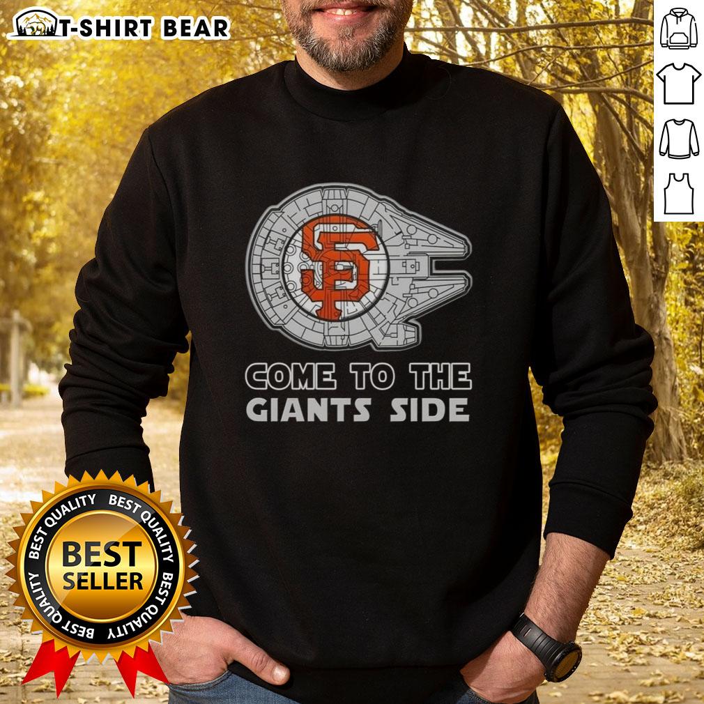 Happy Star Wars sweatshirt featuring San Francisco Giants logo, perfect for fans blending sports and sci-fi enthusiasm.