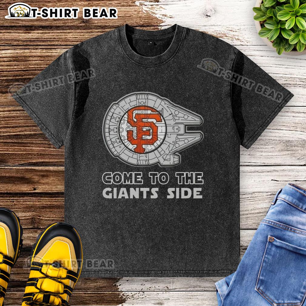 Happy Star Wars-themed San Francisco Giants side-washed t-shirt featuring vibrant graphics and a comfortable fit.