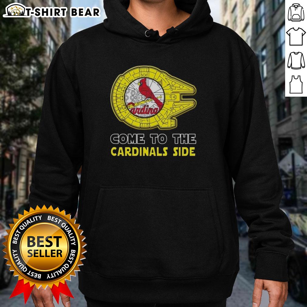 Alt Text: Happy Star Wars St. Louis Cardinals side hoodie featuring vibrant graphics and a cozy design for fans.