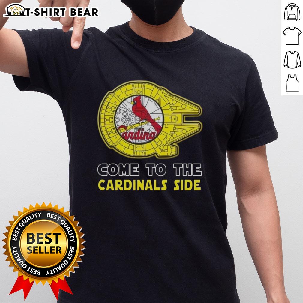 Happy Star Wars Come To The St Louis Cardinals Side T-Shirt featuring iconic characters and team logo in vibrant colors.