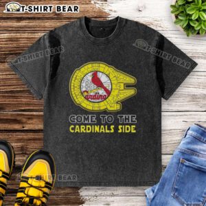 Happy Star Wars St. Louis Cardinals side-washed t-shirt featuring iconic characters and team logo in vibrant colors.