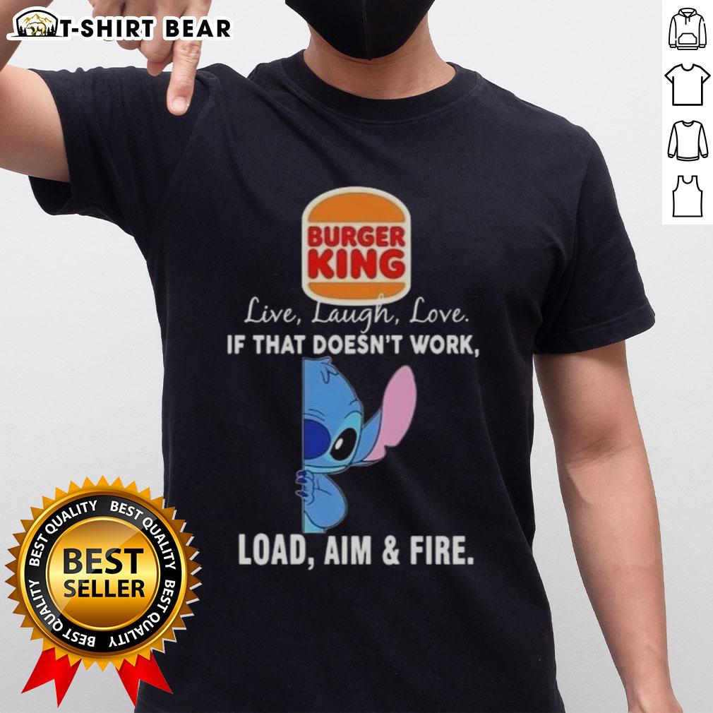 Happy Stitch X Burger King Live Laugh Love T-Shirt featuring playful graphics and bold text, perfect for casual wear.