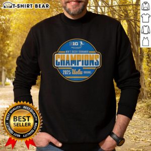 UCLA Big Ten Men's Soccer Tournament Champions 2025 sweatshirt, featuring vibrant team colors and celebratory graphics.