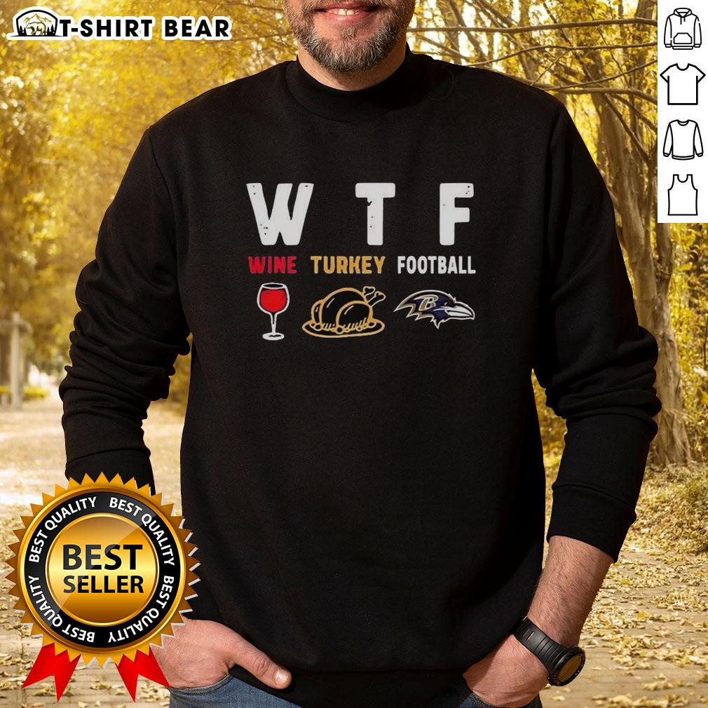 Alt Text: Happy Wine Turkey Baltimore Ravens Football Thanksgiving Sweatshirt, perfect for festive game day celebrations.