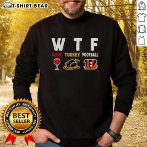 Happy Wine Thanksgiving sweatshirt featuring Cincinnati Bengals football design for festive holiday celebrations.