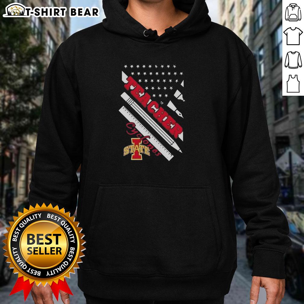 Premium Iowa State Cyclones X Teacher hoodie featuring an American flag design, perfect for fans and educators.