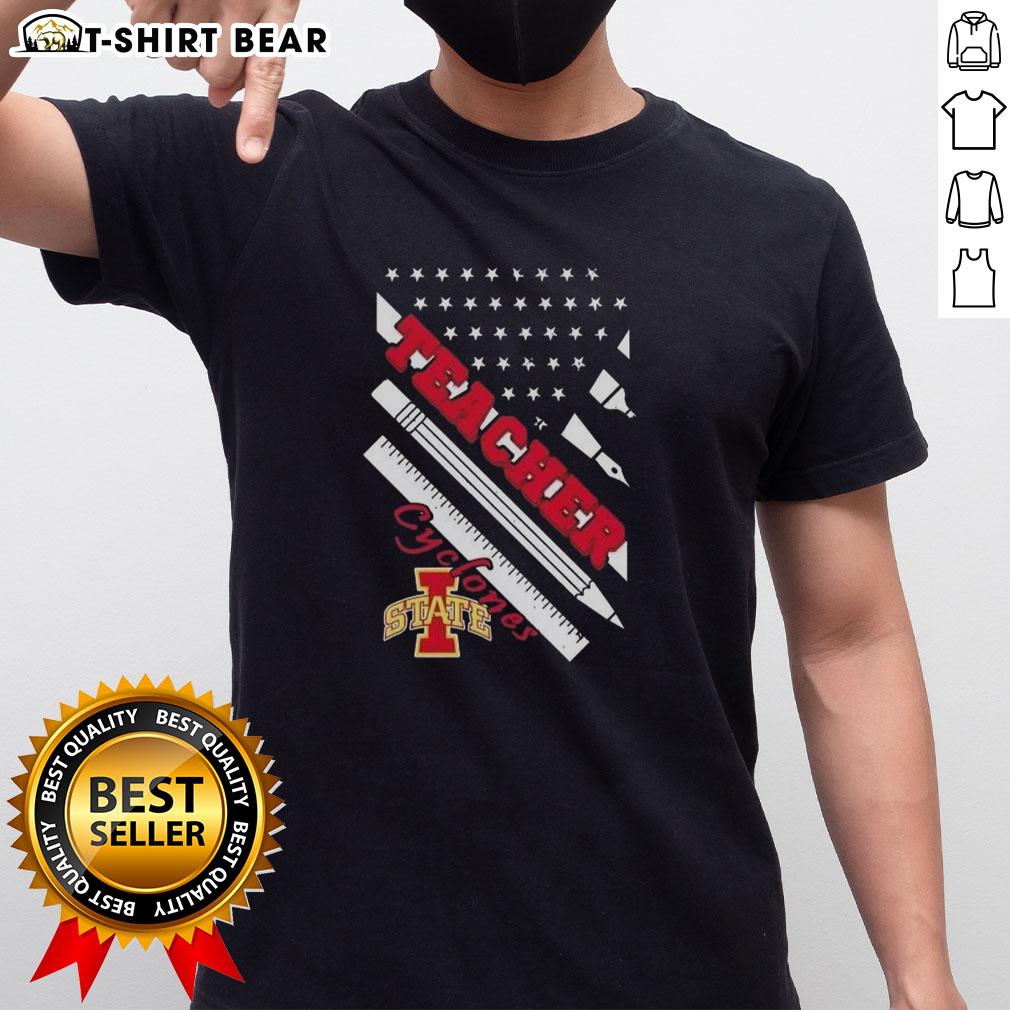 Premium Iowa State Cyclones X Teacher American Flag T-Shirt featuring vibrant colors and a stylish design for fans.