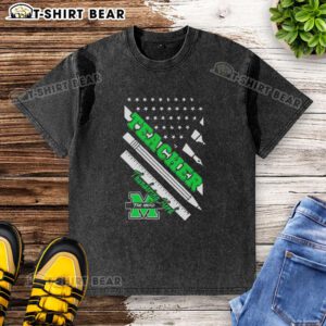 Premium Marshall Thundering Herd X Teacher American Flag Washed T-Shirt, showcasing a stylish design perfect for fans.