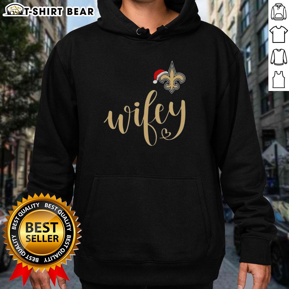 Pretty Wifey New Orleans Saints Santa Hat hoodie featuring festive Christmas design for NFL fans.