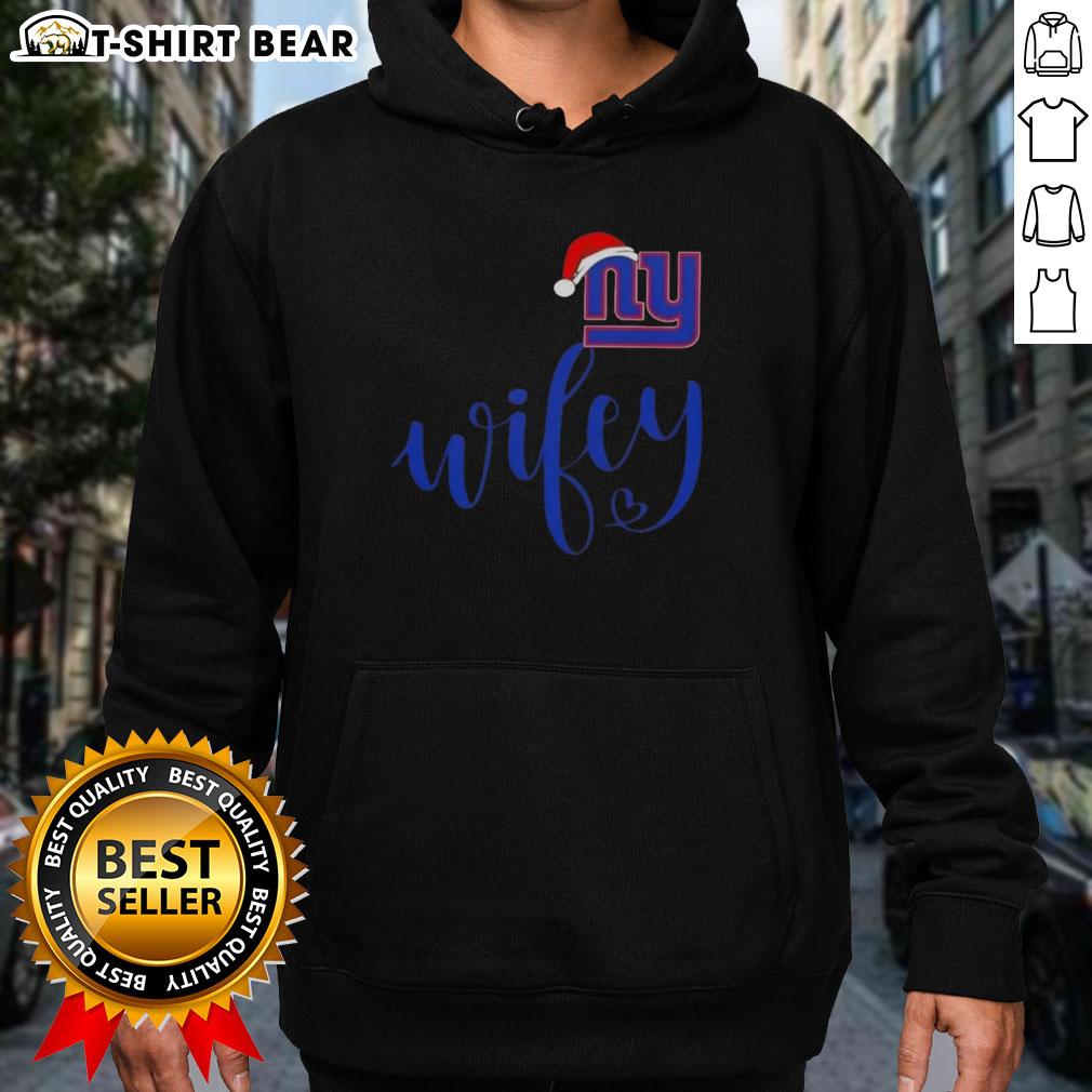 Pretty Wifey New York Giants Santa Hat Merry Christmas Hoodie, perfect for festive NFL fans celebrating the holiday season.