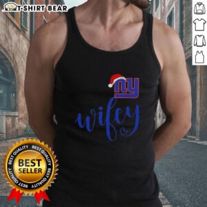 Pretty Wifey New York Giants Santa Hat Merry Christmas tank top featuring festive design and team spirit.