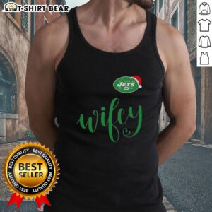Pretty Wifey New York Jets Santa Hat Merry Christmas tank top displayed on a festive background, perfect for holiday cheer.