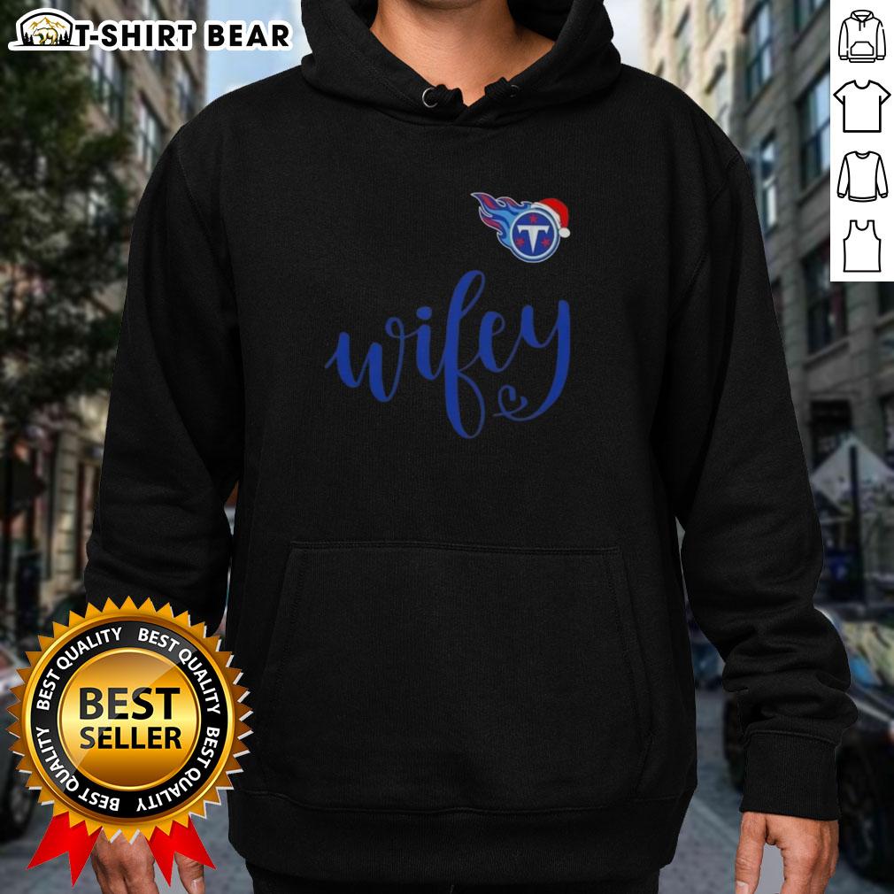 Pretty Wifey Tennessee Titans Santa Hat and Merry Christmas Hoodie for festive NFL fans, perfect holiday gift.