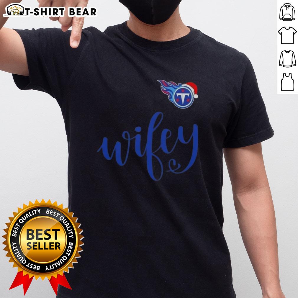 Pretty Wifey Tennessee Titans Santa Hat Merry Christmas T-Shirt with festive design, perfect for holiday celebrations.