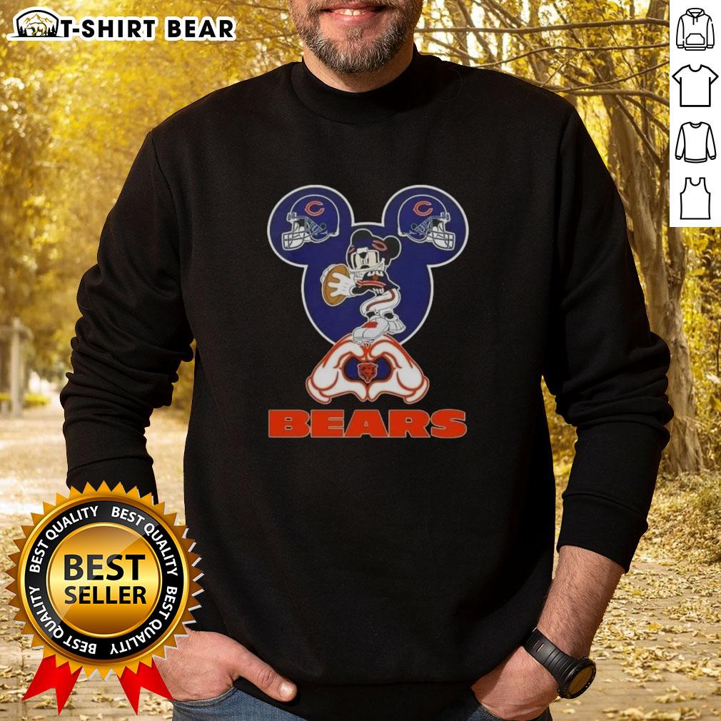Top Mickey Hands Heart Chicago Bears football sweatshirt featuring a playful design perfect for fans.