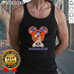 Top Mickey Hands Heart Denver Broncos Football Tank Top featuring a stylish design for fans and summer wear.