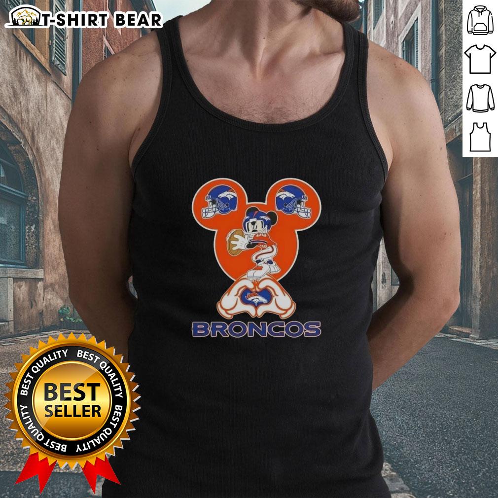 Top Mickey Hands Heart Denver Broncos Football Tank Top featuring a stylish design for fans and summer wear.