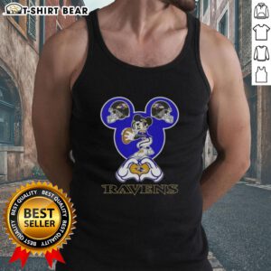 Top Mickey Hands Heart Love Baltimore Ravens Football Tank Top featuring a playful design for fans and summer wear.