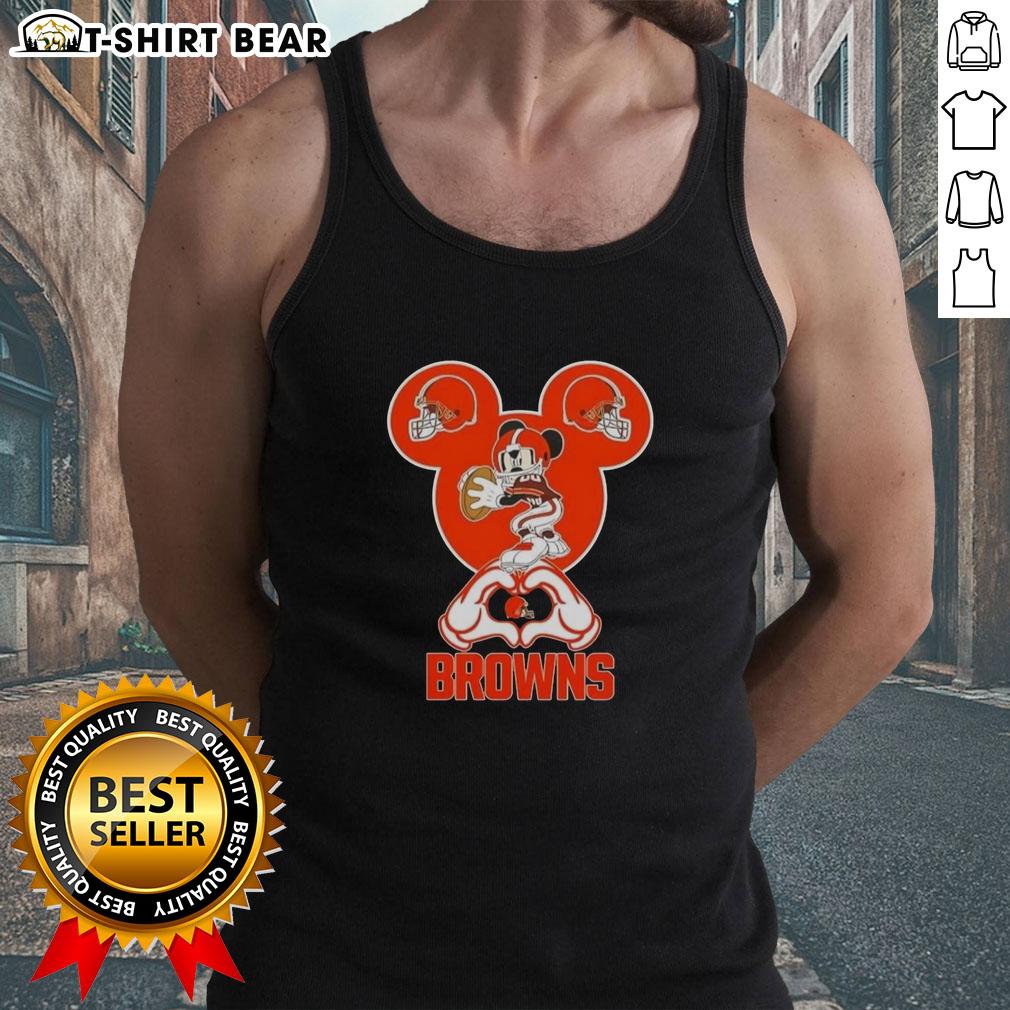 Top Mickey Hands Heart Love Cleveland Browns Football Tank Top in vibrant colors, perfect for fans showing team spirit.