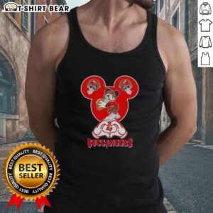 Top Mickey hands forming a heart on a love-themed Tampa Bay Buccaneers football tank top design.