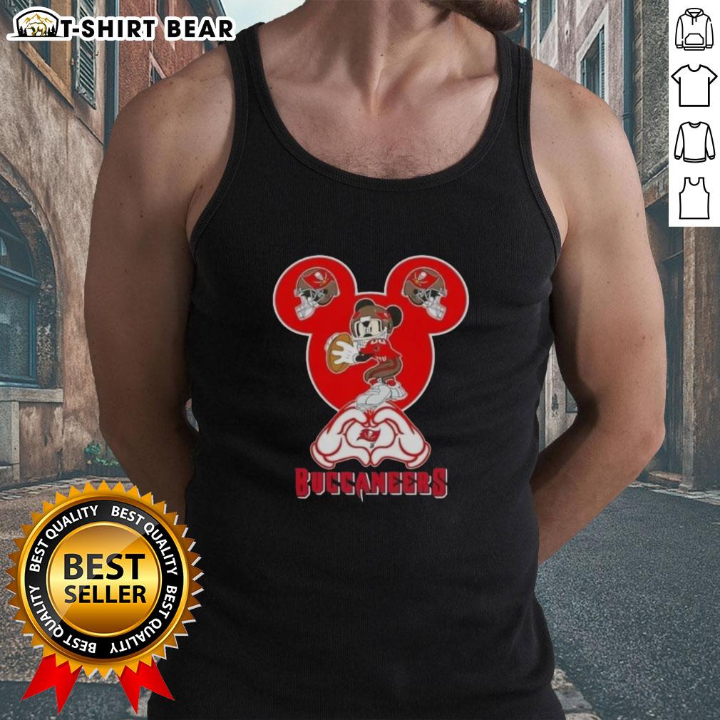 Top Mickey hands forming a heart on a love-themed Tampa Bay Buccaneers football tank top design.