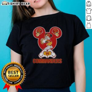 Top Mickey Hands Heart Love Washington Commanders Football Ladies Tee showcasing team spirit and style for fans.