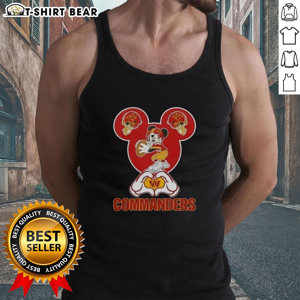 Top Mickey Hands Heart Love tank top featuring Washington Commanders Football design for fans.