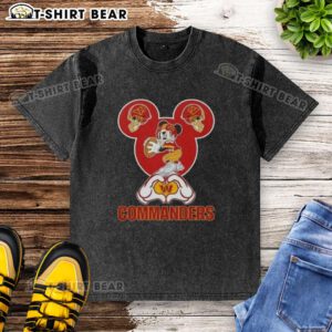 Top Mickey hands forming a heart on a love-themed Washington Commanders football washed t-shirt.