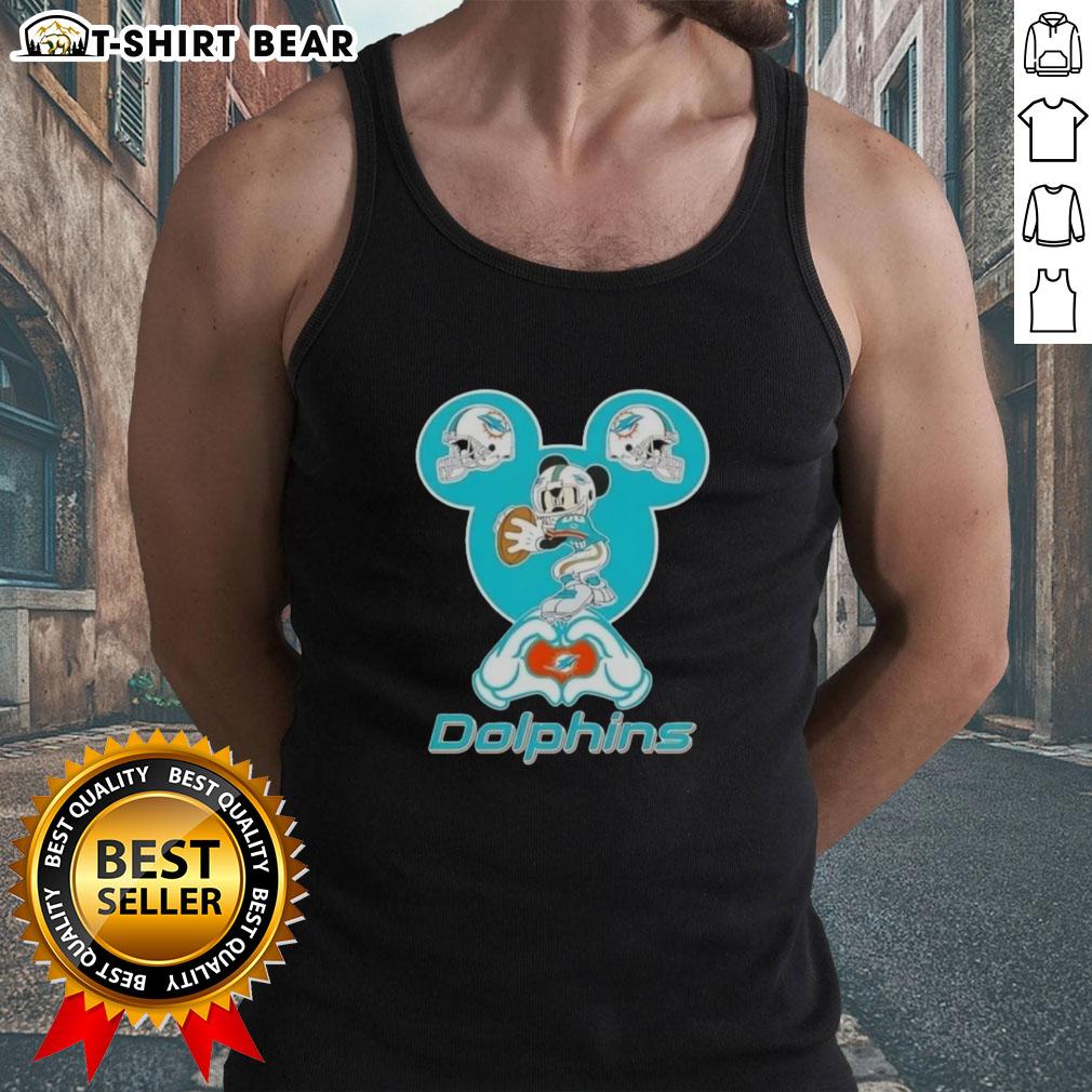 Top Mickey Hands Heart Miami Dolphins Football Tank Top featuring vibrant design perfect for game day attire.
