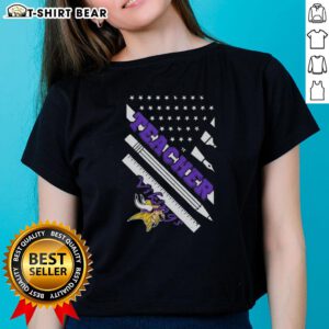 Top Minnesota Vikings Football X Teacher American Flag Ladies Tee showcasing team spirit and style for female fans.