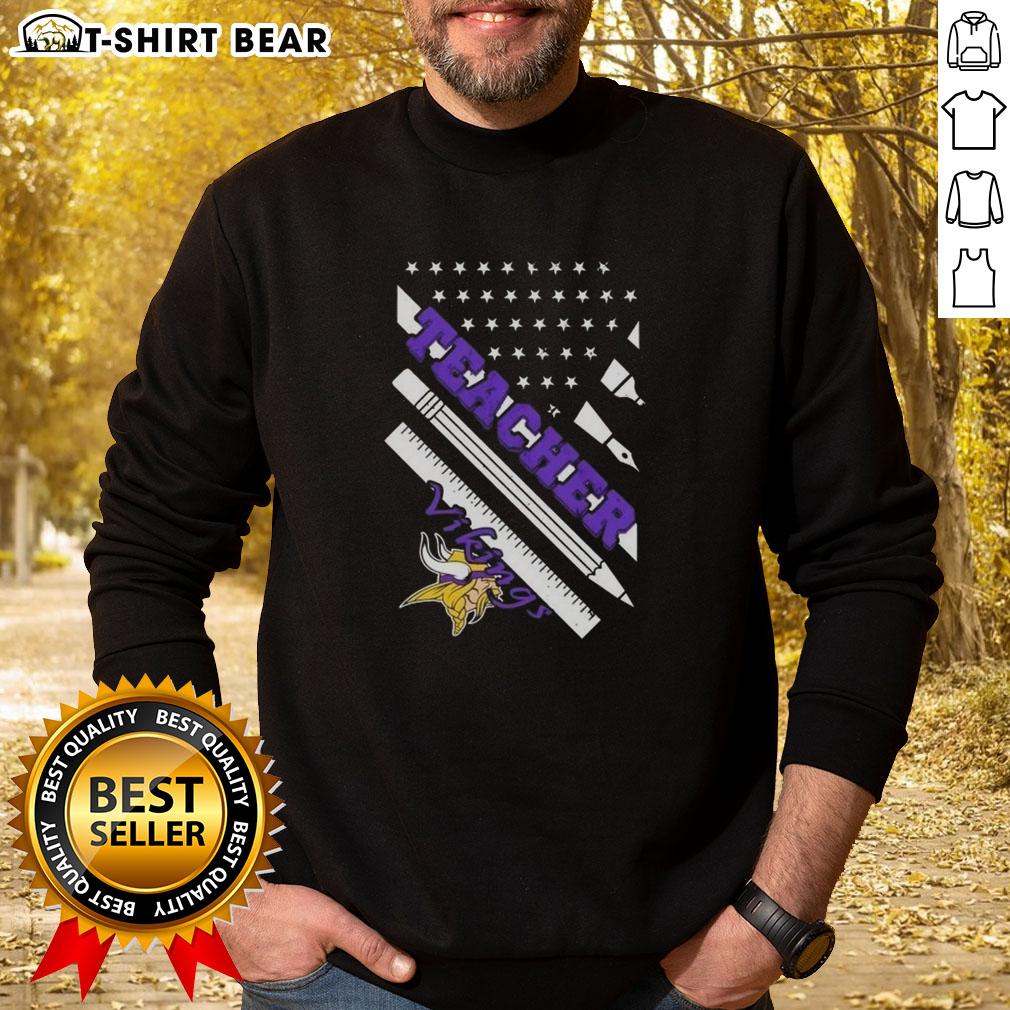 Top Minnesota Vikings Football X Teacher American Flag Sweatshirt featuring vibrant team colors and patriotic design.