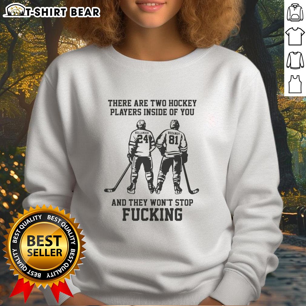 Awesome sweatshirt featuring two hockey players graphic, perfect for fans who love the sport and its intensity.