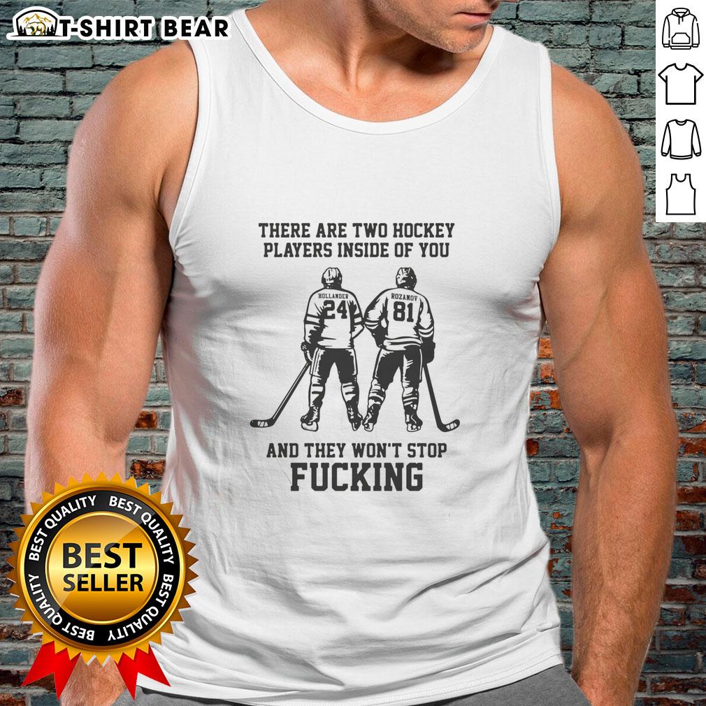 Awesome tank top featuring two hockey players graphic, perfect for sports enthusiasts and hockey fans.