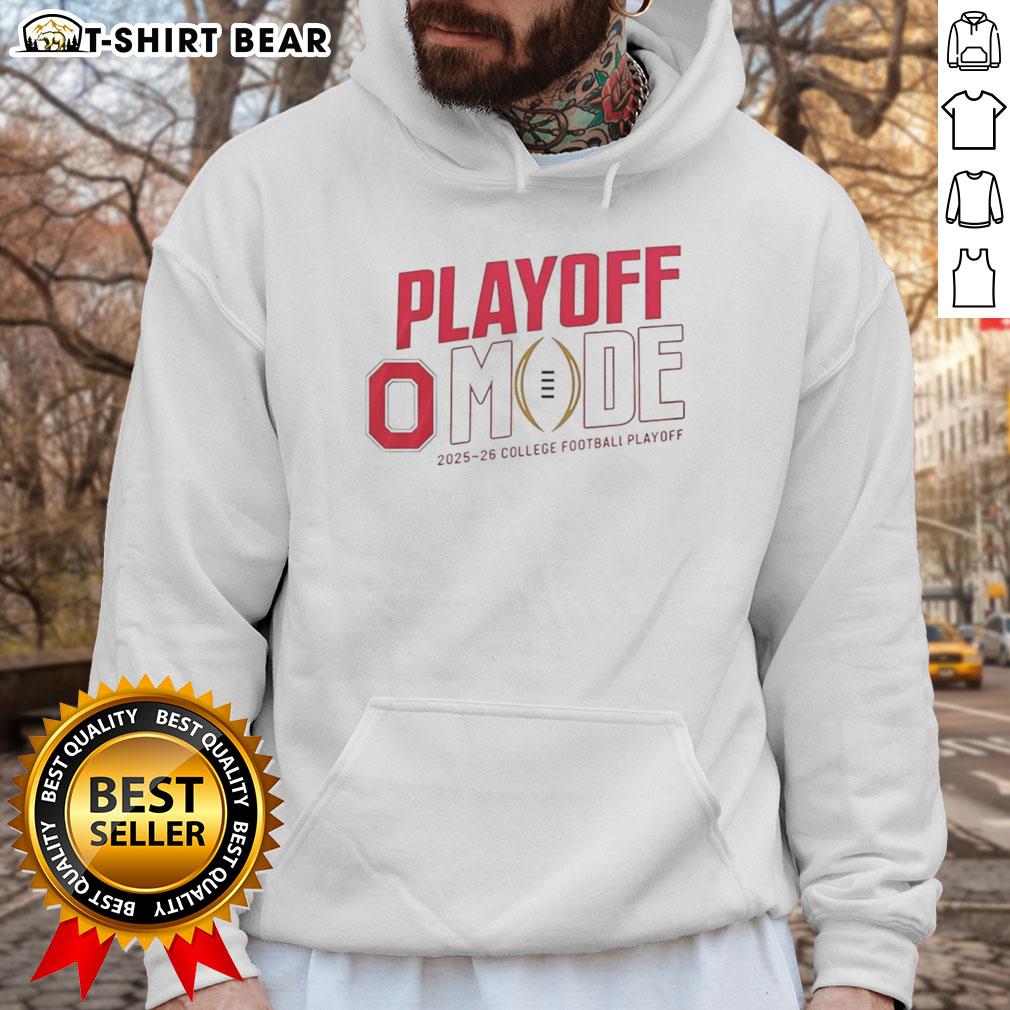 Funny Ohio State Buckeyes CFP 2025-2026 Playoff Mode Logo Hoodie design featuring team colors and playful graphics.