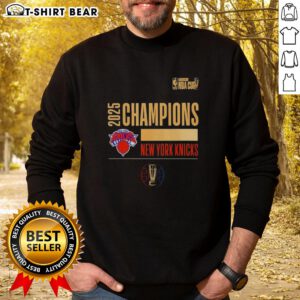 New York Knicks logo sweatshirt celebrating the 2025 NBA Cup Champions, stylish and perfect for any basketball fan.