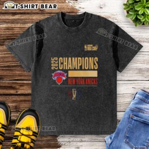 New York Knicks logo on a washed t-shirt celebrating the 2025 NBA Cup Champions.