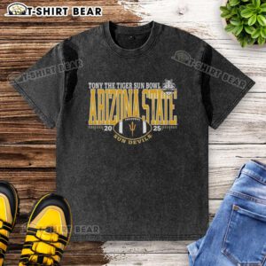 Alt Text: Arizona State Sun Devils 2025 Sun Bowl logo on a washed t-shirt, showcasing team spirit and style.