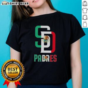 Good San Diego Padres baseball tee featuring a vibrant Mexican flag design for ladies. Perfect for fans and stylish wear.